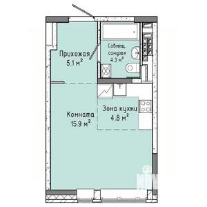 1-к квартира, строящийся дом, 30м2, 5/16 этаж