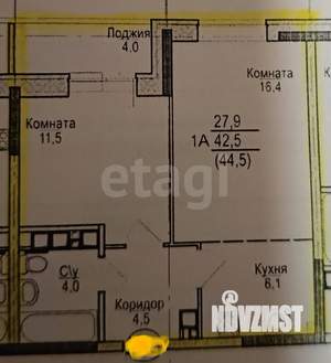 1-к квартира, вторичка, 42м2, 8/18 этаж