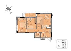 3-к квартира, вторичка, 59м2, 2/17 этаж