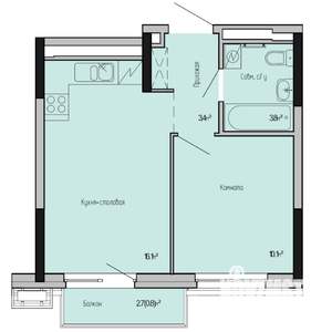 1-к квартира, строящийся дом, 34м2, 13/17 этаж