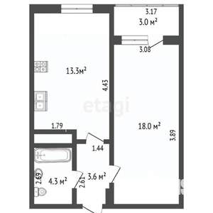 1-к квартира, вторичка, 39м2, 10/17 этаж