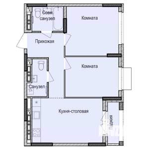 2-к квартира, строящийся дом, 55м2, 7/17 этаж