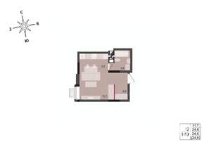 Студия квартира, строящийся дом, 25м2, 6/17 этаж