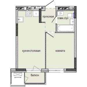 1-к квартира, строящийся дом, 33м2, 6/16 этаж