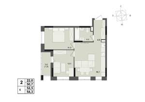 2-к квартира, строящийся дом, 53м2, 2/17 этаж