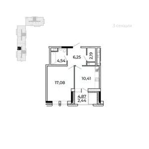 1-к квартира, строящийся дом, 45м2, 2/17 этаж