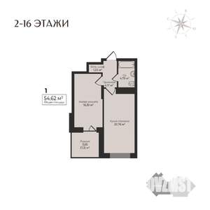 1-к квартира, строящийся дом, 55м2, 8/17 этаж