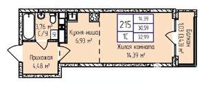 1-к квартира, строящийся дом, 33м2, 15/17 этаж