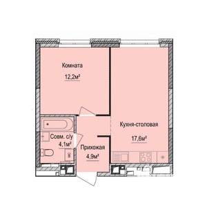 1-к квартира, строящийся дом, 39м2, 1/17 этаж