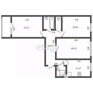 3-к квартира, вторичка, 66м2, 7/9 этаж