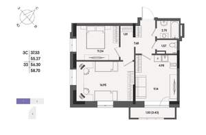 3-к квартира, вторичка, 56м2, 4/17 этаж