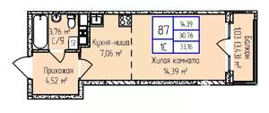 1-к квартира, строящийся дом, 33м2, 7/17 этаж