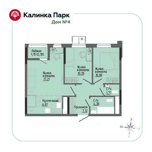 2-к квартира, вторичка, 59м2, 4/17 этаж