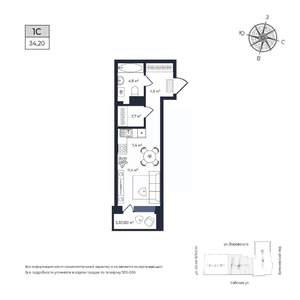 Студия квартира, строящийся дом, 34м2, 16/17 этаж