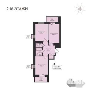 2-к квартира, строящийся дом, 77м2, 15/17 этаж