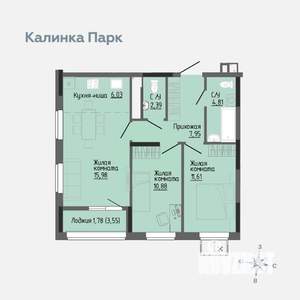 2-к квартира, вторичка, 61м2, 10/17 этаж