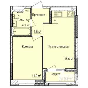 1-к квартира, строящийся дом, 37м2, 13/17 этаж