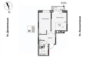 2-к квартира, строящийся дом, 47м2, 15/17 этаж
