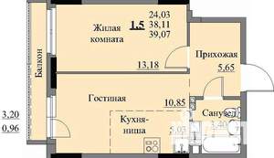 1-к квартира, строящийся дом, 41м2, 7/17 этаж