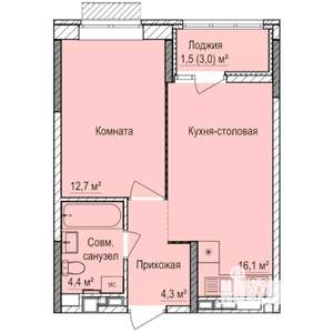 1-к квартира, строящийся дом, 39м2, 16/17 этаж