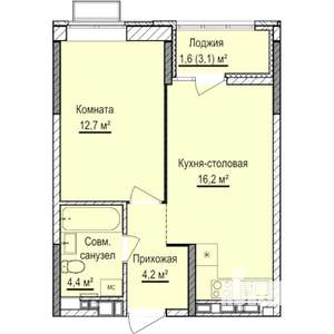 1-к квартира, строящийся дом, 39м2, 13/17 этаж