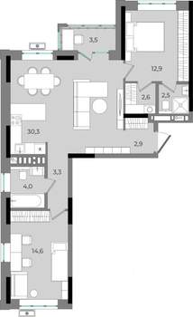2-к квартира, вторичка, 77м2, 8/16 этаж