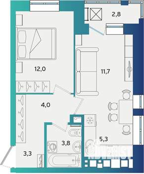 2-к квартира, строящийся дом, 42м2, 10/17 этаж