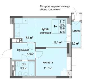 1-к квартира, вторичка, 41м2, 2/17 этаж