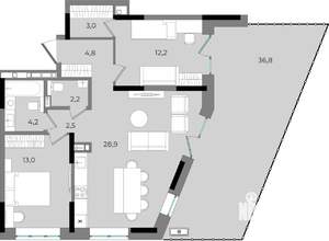 2-к квартира, вторичка, 108м2, 2/16 этаж