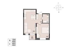 1-к квартира, строящийся дом, 45м2, 3/17 этаж