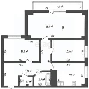 3-к квартира, вторичка, 66м2, 9/16 этаж