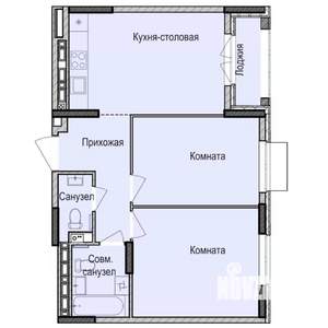 2-к квартира, строящийся дом, 56м2, 8/17 этаж