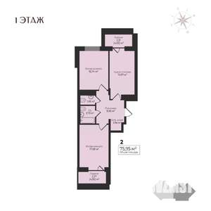 2-к квартира, строящийся дом, 76м2, 1/17 этаж