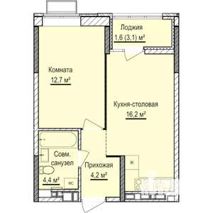 1-к квартира, строящийся дом, 39м2, 11/17 этаж