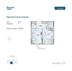 1-к квартира, вторичка, 37м2, 8/9 этаж