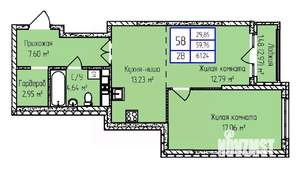 2-к квартира, строящийся дом, 61м2, 5/17 этаж