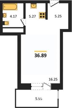Студия квартира, вторичка, 37м2, 11/17 этаж