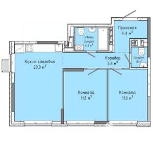 2-к квартира, вторичка, 59м2, 14/16 этаж