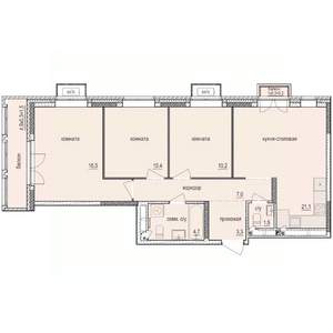 3-к квартира, строящийся дом, 77м2, 2/14 этаж