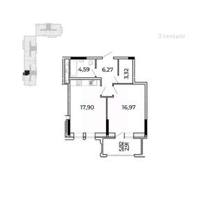 1-к квартира, строящийся дом, 55м2, 6/17 этаж
