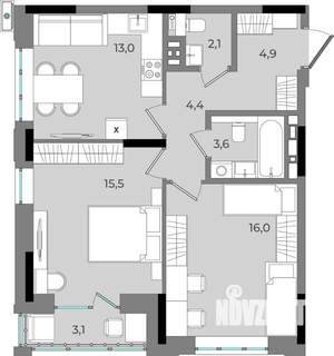 2-к квартира, вторичка, 63м2, 9/16 этаж