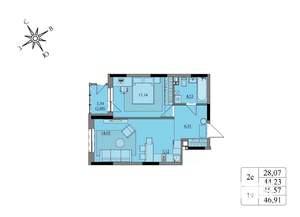 2-к квартира, вторичка, 46м2, 2/17 этаж