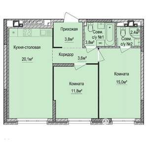 2-к квартира, строящийся дом, 60м2, 1/17 этаж