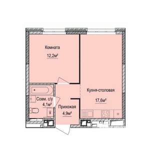 1-к квартира, строящийся дом, 38м2, 1/17 этаж