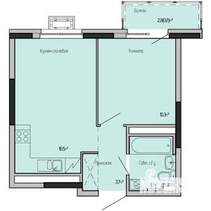 1-к квартира, строящийся дом, 35м2, 13/17 этаж