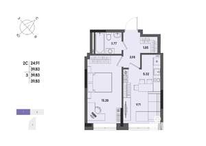 2-к квартира, строящийся дом, 40м2, 2/17 этаж
