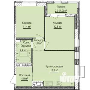 2-к квартира, строящийся дом, 54м2, 4/17 этаж