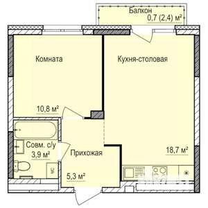 1-к квартира, строящийся дом, 39м2, 3/17 этаж