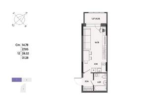 Студия квартира, вторичка, 28м2, 2/17 этаж