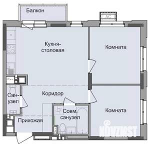 2-к квартира, строящийся дом, 55м2, 7/17 этаж